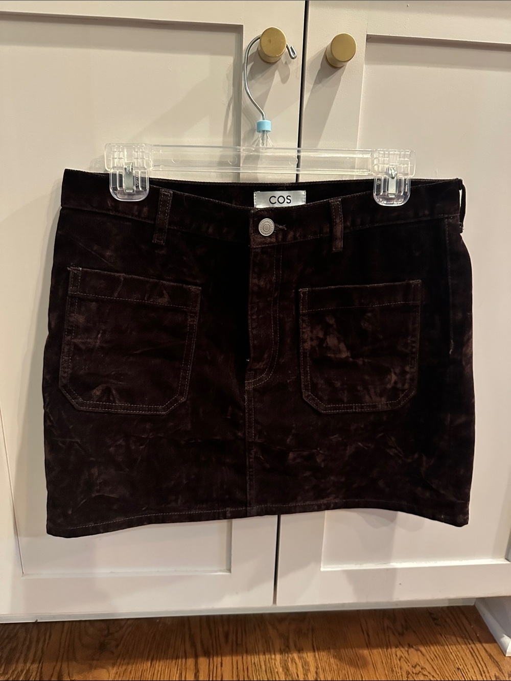 COS Dark Brown Velvet Mini Skirt with Front Pockets